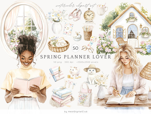 Spring Planner Lover - Planner Clipart, Cozy Pastel Planning | 50 PNG