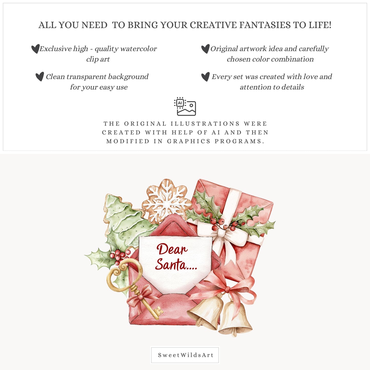 Sweet Xmas - Cute Christmas Clipart, Santa Claus, Elves, Holiday, Winter | 55 PNG