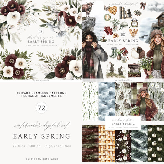 Early Spring - Collection Bundle, Gloomy Cozy Clipart | 72 PNG/JPEG
