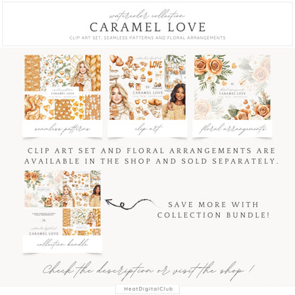 Caramel Love - Valentines Day Seamless Patterns, Romantic | 10 JPEG