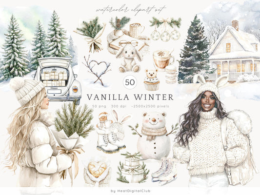 Vanilla Winter - Cozy Clipart, Rustic, Cottagecore | 50 PNG