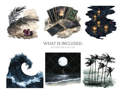 Gothic Summer - Goth Beach Time Clipart, Creepy | 60 PNG
