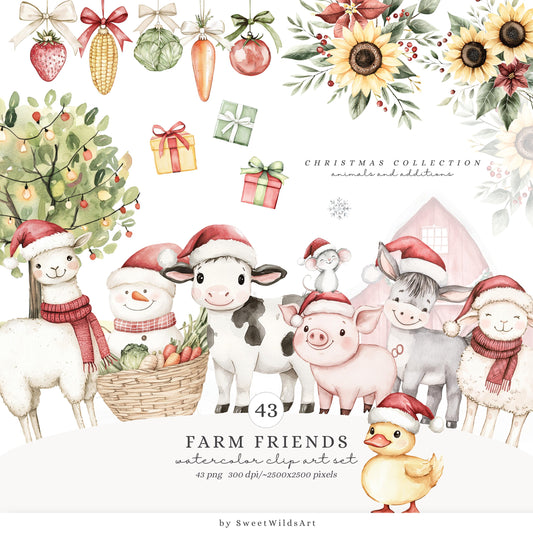 Farm Friends - Cute Xmas Animals, Christmas Babies Clipart, Winter Baby | 43 PNG