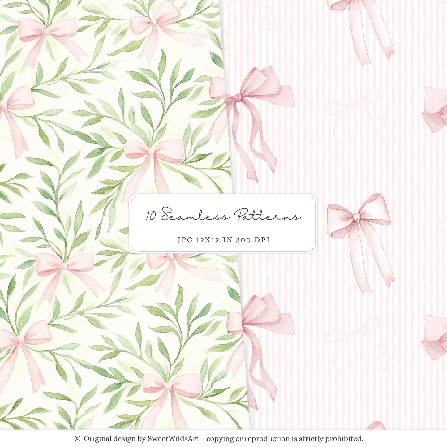 Sweet Fairyland - Seamless Patterns, Pastel Fairy Garden, Pink Floral | 10 JPEG