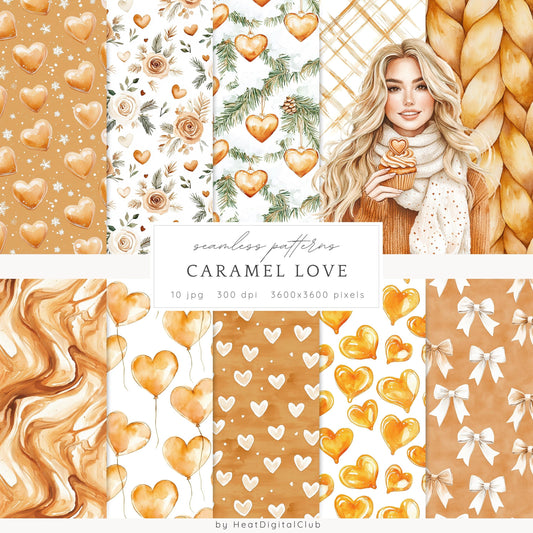 Caramel Love - Valentines Day Seamless Patterns, Romantic | 10 JPEG