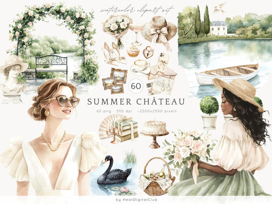 Summer Château - Elegant, French, Country Clipart Set | 60 PNG