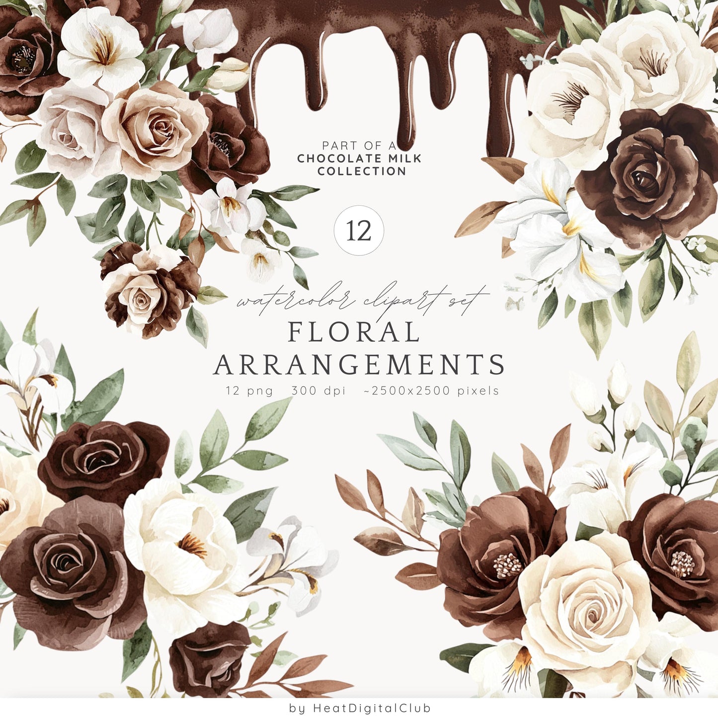 Chocolate Milk - Floral Arrangement Clipart, Elegant Bouquets, Boho | 12 PNG