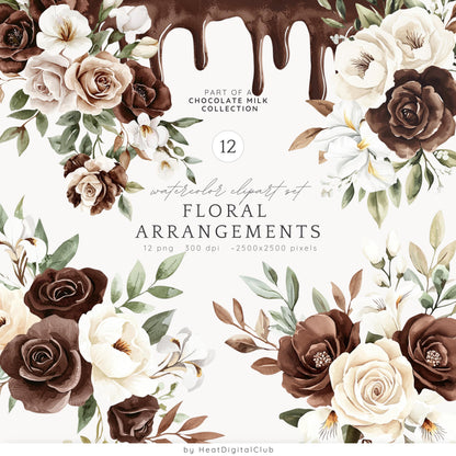 Chocolate Milk - Floral Arrangement Clipart, Elegant Bouquets, Boho | 12 PNG