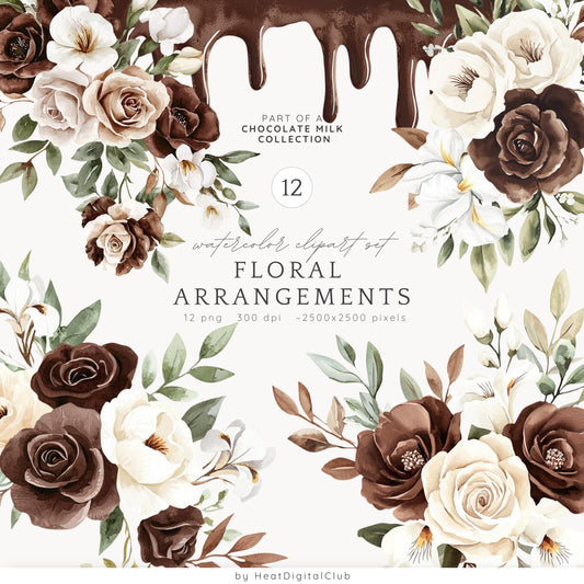 Chocolate Milk - Floral Arrangement Clipart, Elegant Bouquets, Boho | 12 PNG