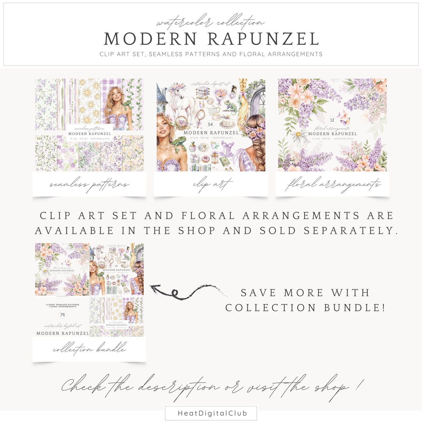 Modern Rapunzel - Seamless Patterns, Fantasy,  Flowers | 10 JPEG