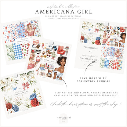 Americana Girl – Seamless Patterns, Gingham, Cherries, Florals | 10 JPG