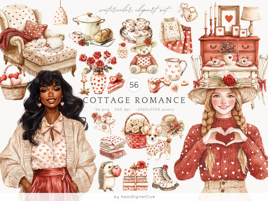 Cottage Romance - Valentines Day Clipart, Love, Cottagecore | 56 PNG