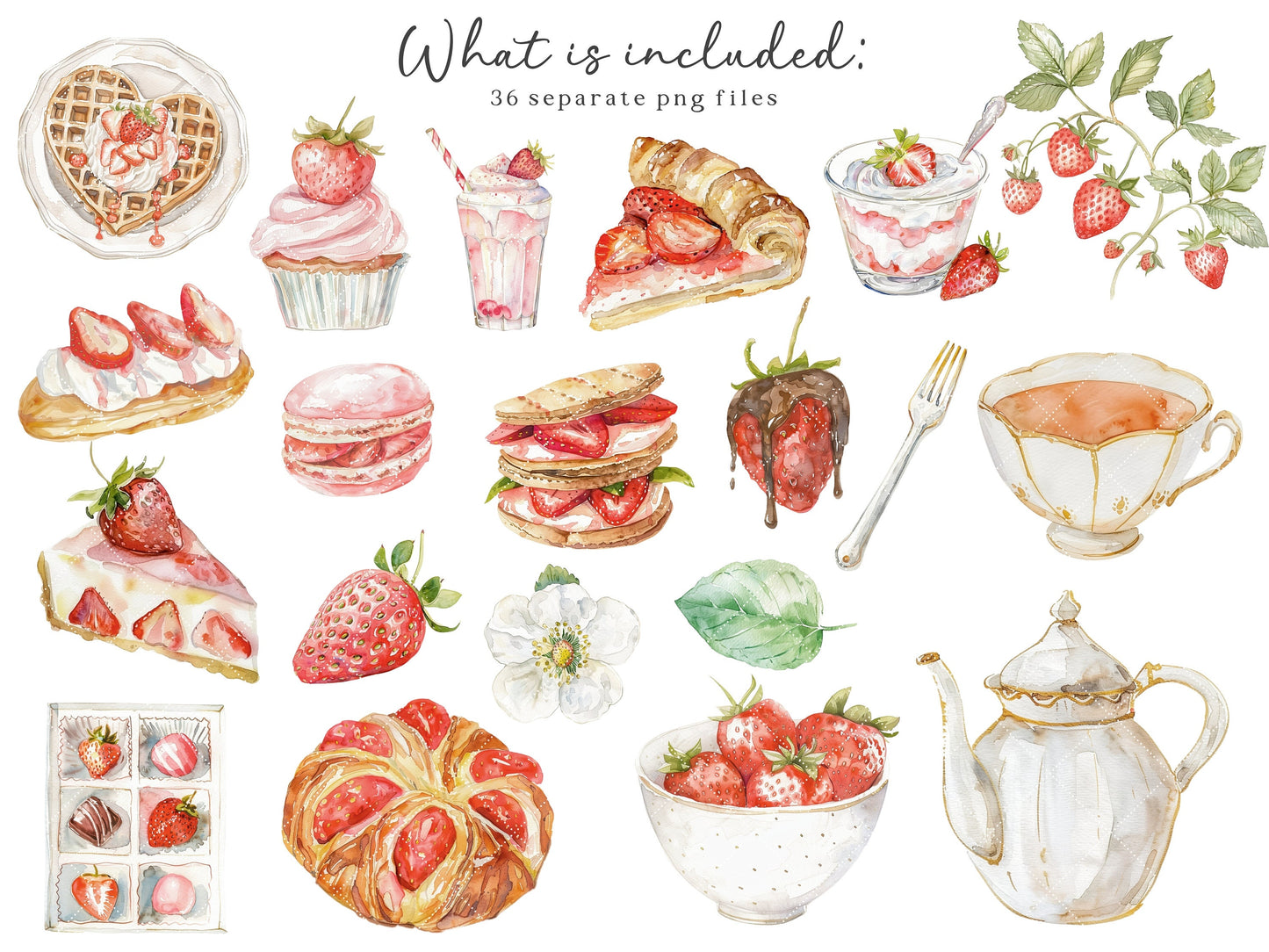 Strawberry Delight -Strawberries Clipart, Desserts, Ice Cream, Cupcake, Berries | 36 PNG