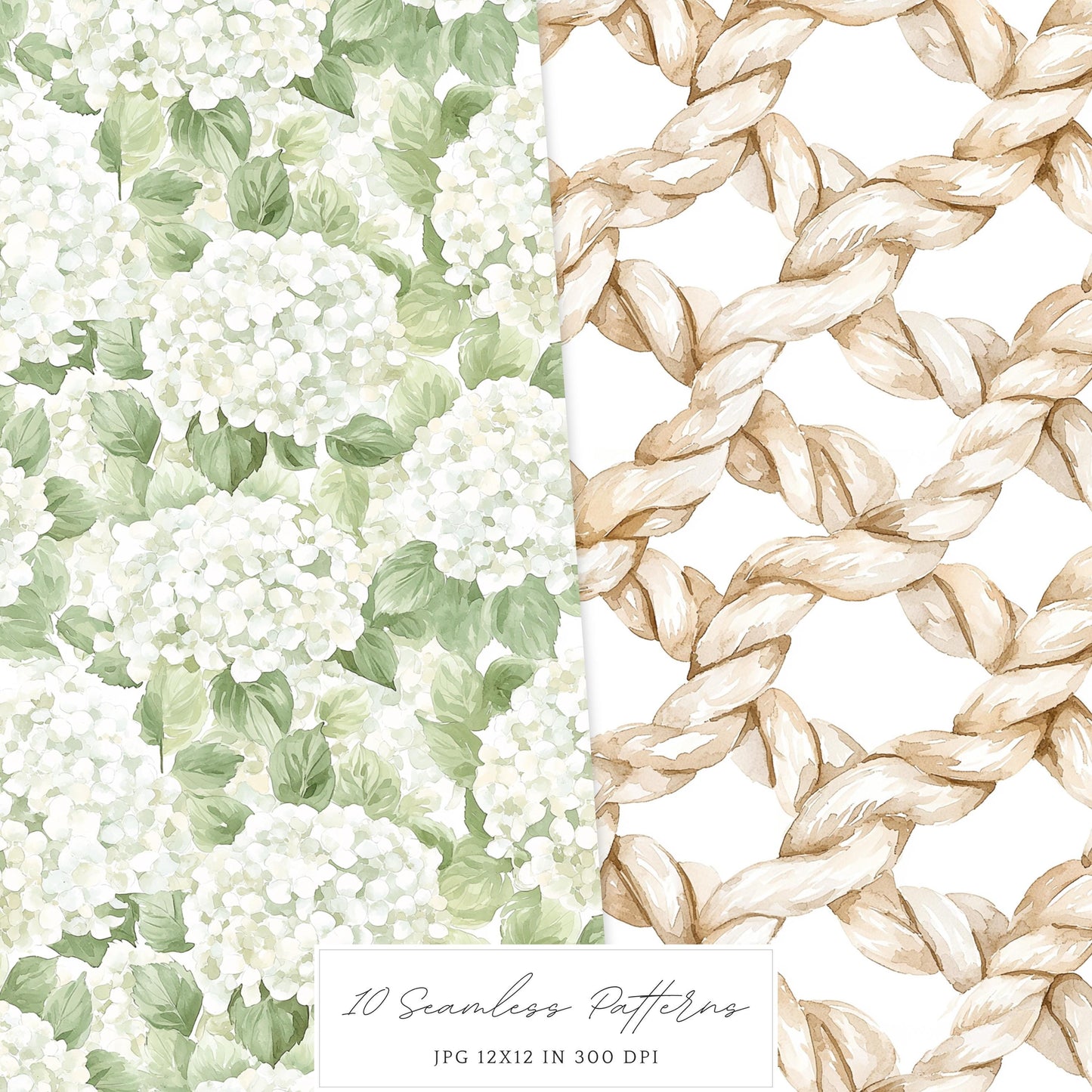 Coastal Serenity - Seamless Patterns, Beach, Neutral, Summer | 10 JPEG