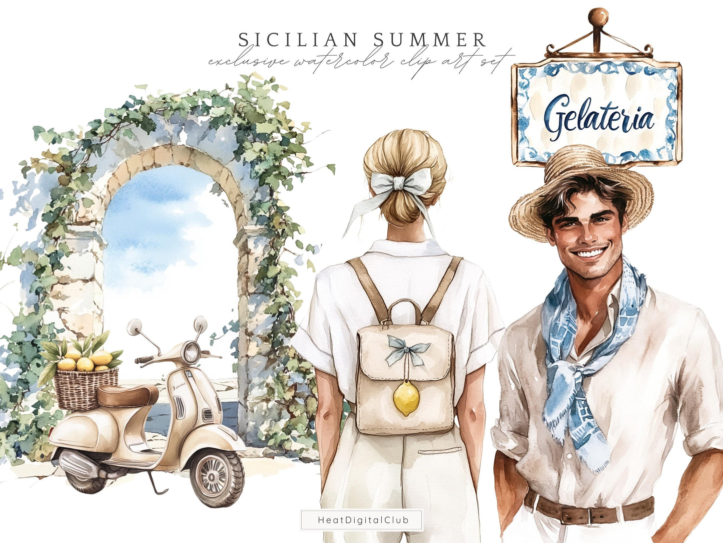 Sicilian Summer - Mediterranean Vacation, Italy Coastal Clipart | 55 PNG