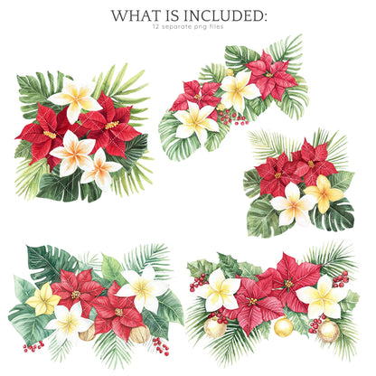 Hula Holidays - Floral Arrangement, Hawaiian Christmas Clipart, Winter | 12 PNG