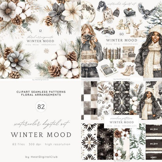 Winter Mood - Collection Bundle, Cozy Clipart, Rustic, Cottagecore | 82 PNG/JPEG