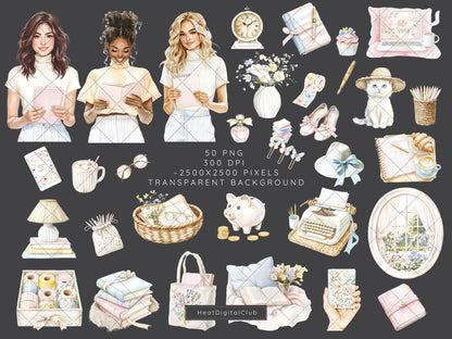 Spring Planner Lover - Planner Clipart, Cozy Pastel Planning | 50 PNG