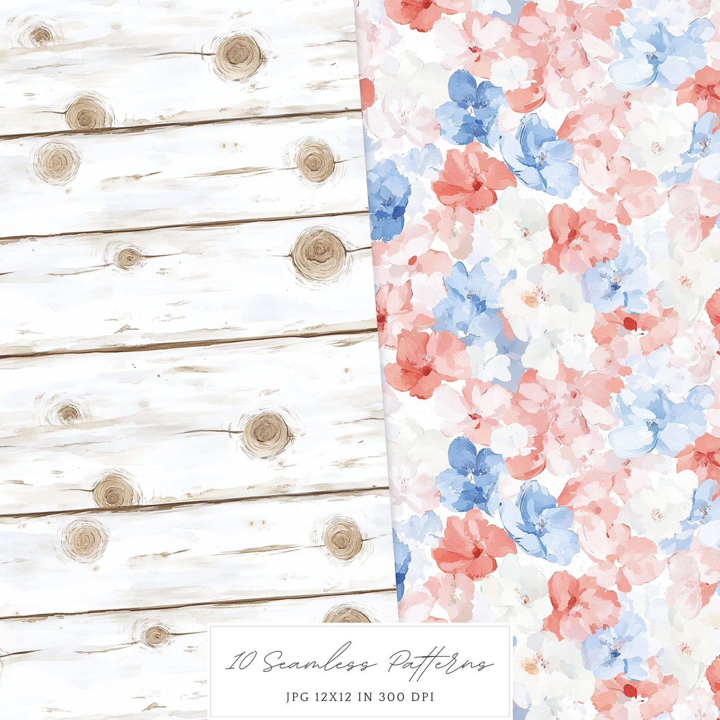 Hello July - Seamless Patterns, 4th of July, Independence Day | 10 JPEG