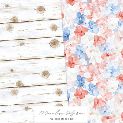 Hello July - Seamless Patterns, 4th of July, Independence Day | 10 JPEG