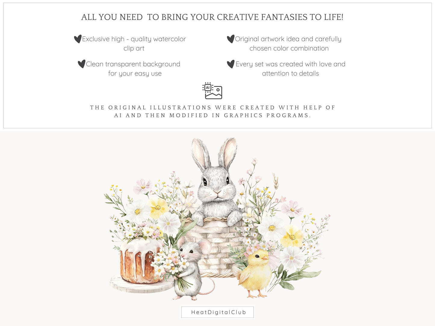 Rustic Easter - Clipart, Pastel, Bunny, Spring | 52 PNG