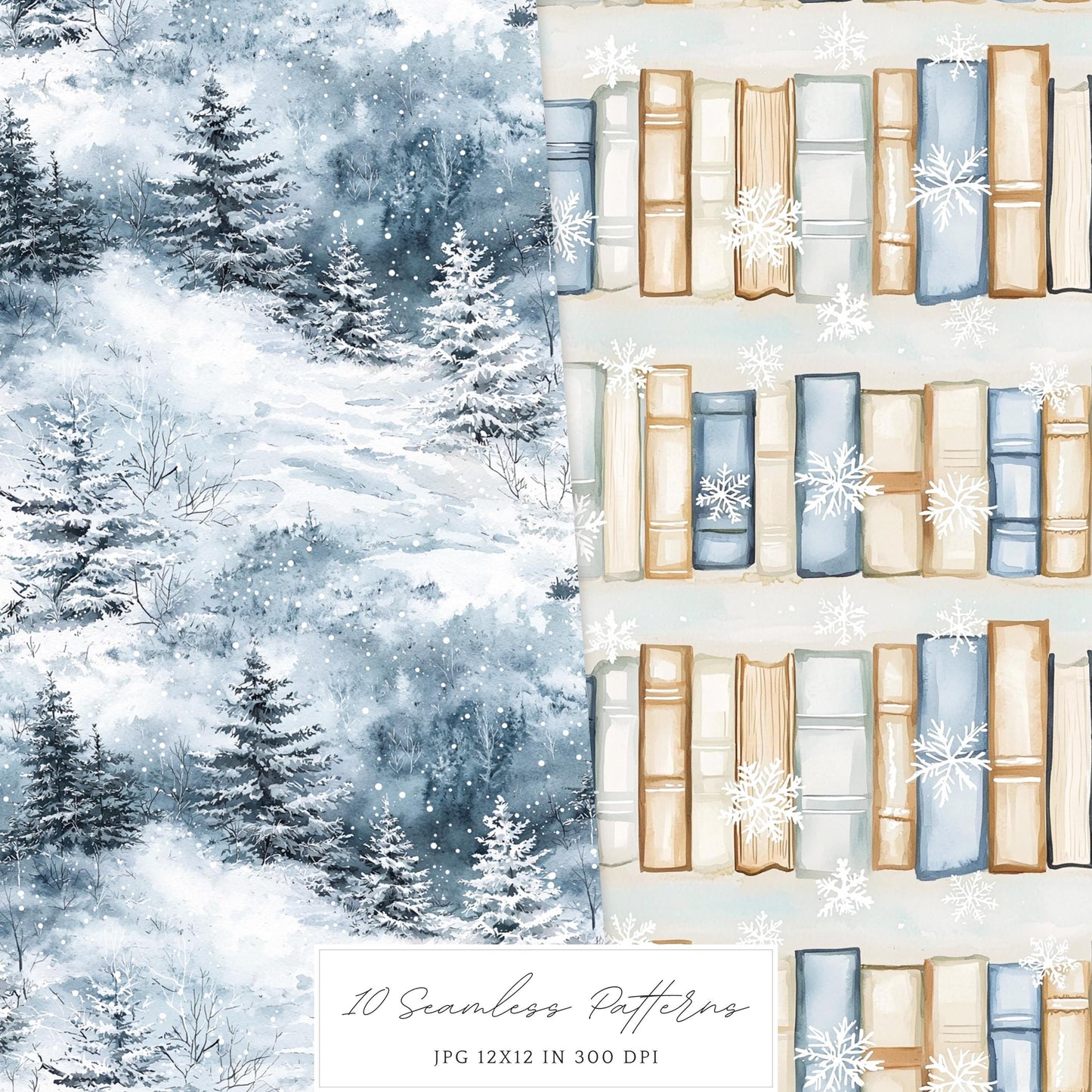 Frosty Coziness - Seamless Patterns, Winter Rustic, Snowflakes | 10 JPEG