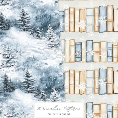 Frosty Coziness - Seamless Patterns, Winter Rustic, Snowflakes | 10 JPEG