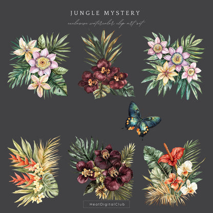 Jungle Mystery - Floral Arrangements, Tropical Flower Clipart | 12 PNG