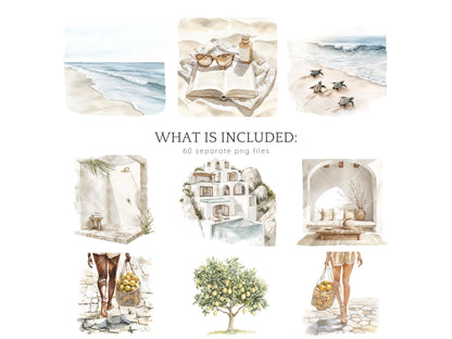 Ocean Breath - Neutral Summer Beach Clipart, Coastal Vacation | 60 PNG