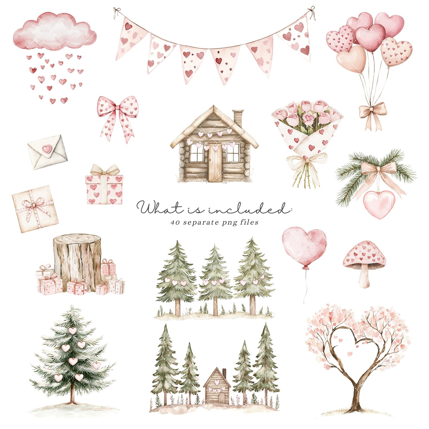 Woodland Valentines - Woodland in Love, Baby Animal Clipart, Cute Baby Shower | 40 PNG