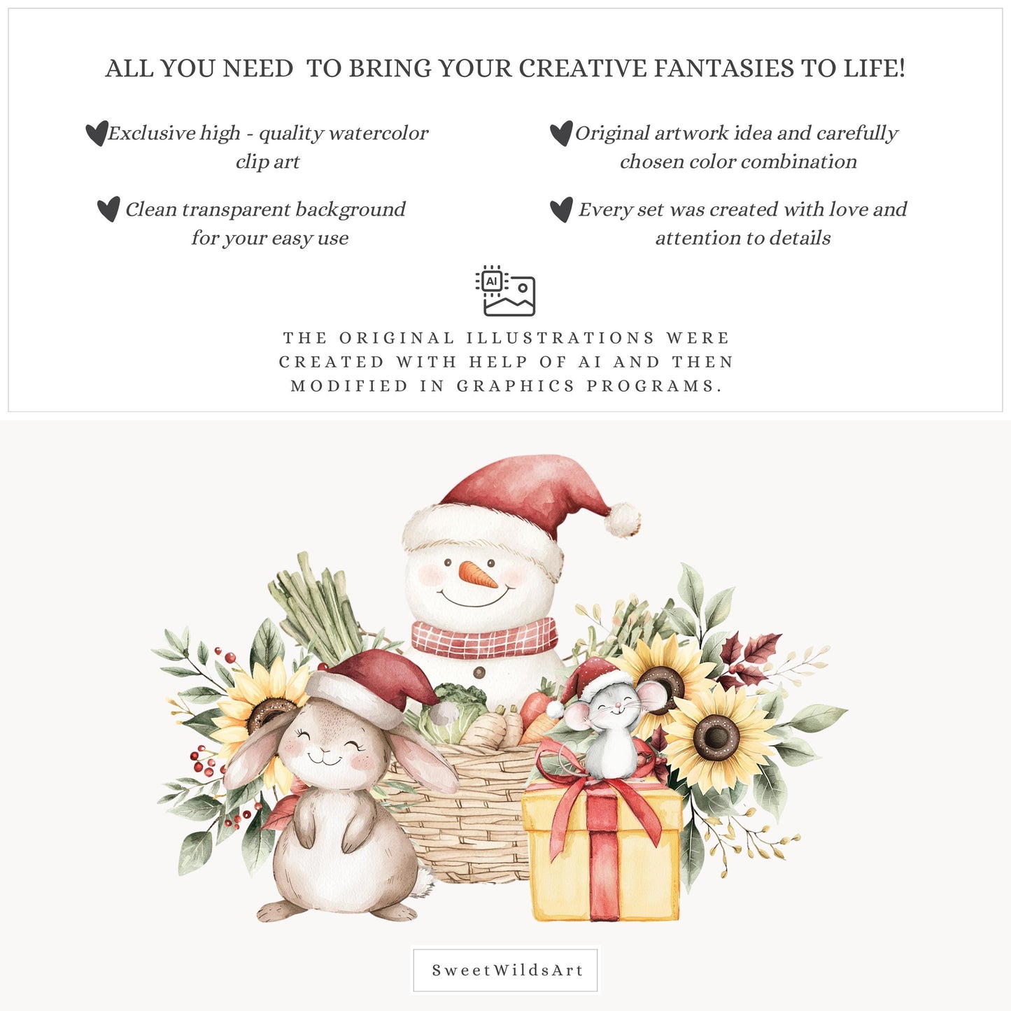 Farm Friends - Cute Xmas Animals, Christmas Babies Clipart, Winter Baby | 43 PNG