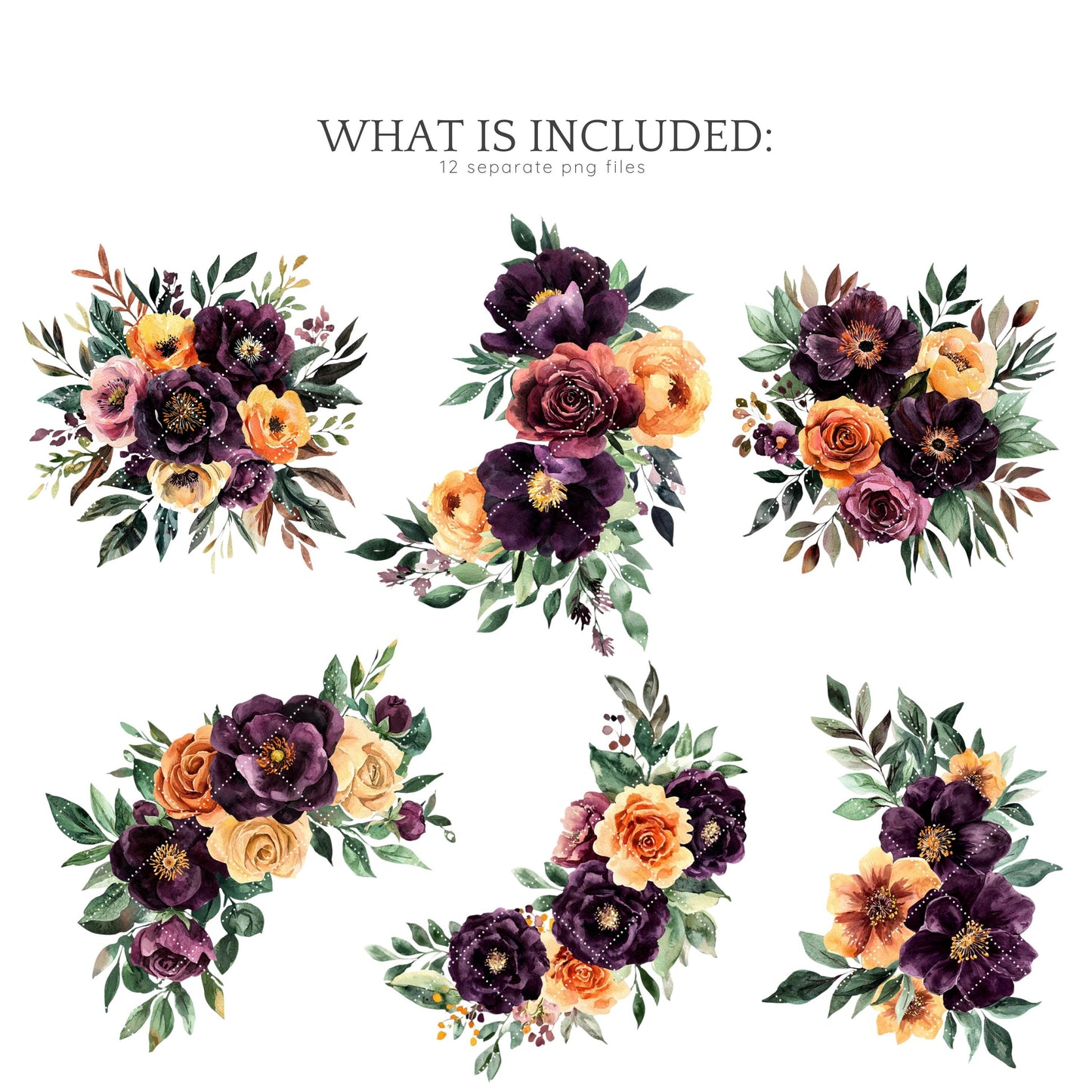 Dark Blooms - Floral Arrangements Clipart, Elegant Flowers, Gothic | 12 PNG