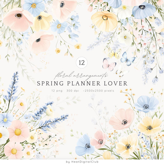 Spring Planner Lover - Floral Arrangements, Pastel Flowers | 12 PNG