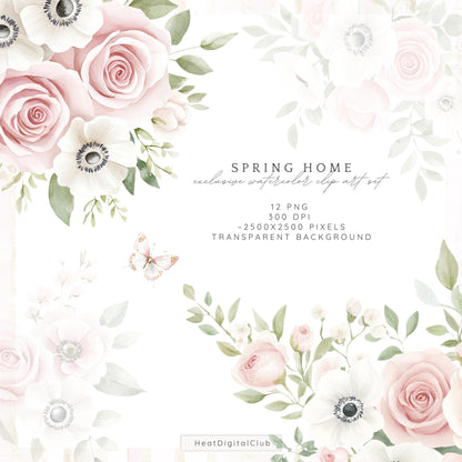 Spring Home - Floral Arrangements ClipArt, Gentle Spring Flowers | 12 PNG