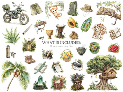Jungle Mystery - Travel Clipart, Tropical, Summer Safari | 52 PNG