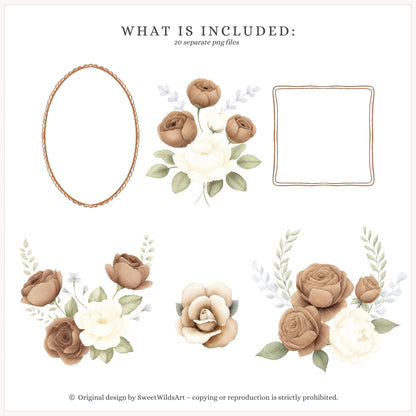 Tiny Moments - Floral Arrangements, Neutral Flowers, Beige Rose | 20 PNG
