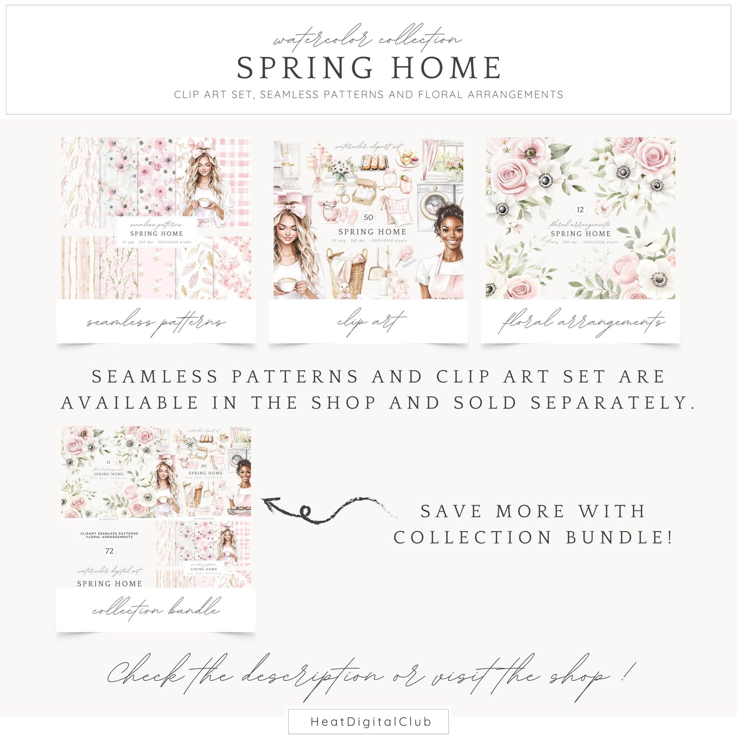 Spring Home - Floral Arrangements ClipArt, Gentle Spring Flowers | 12 PNG