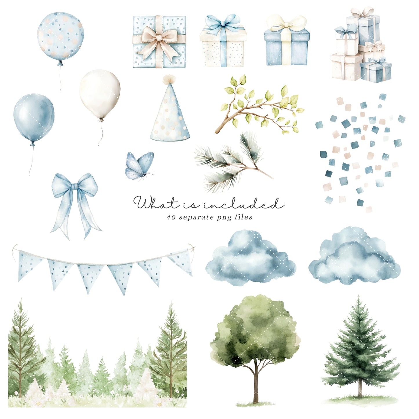 Birthday Friends - Cute Woodland, Baby Animal Clipart, Party, Boy Birthday | 40 PNG