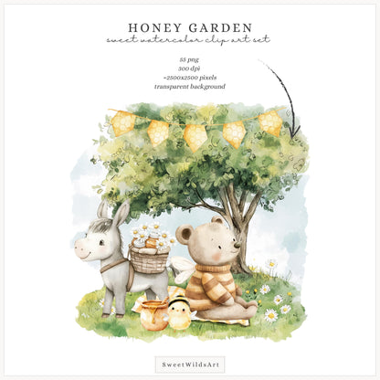 Honey Garden - Cute Animals, Baby Bee Clipart, Summer Flowers | 55 PNG