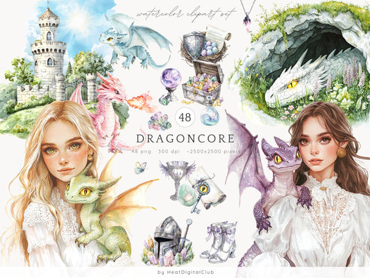 Dragoncore - Fantasy Clipart, Magical Fairytale, Cottagecore | 48 PNG