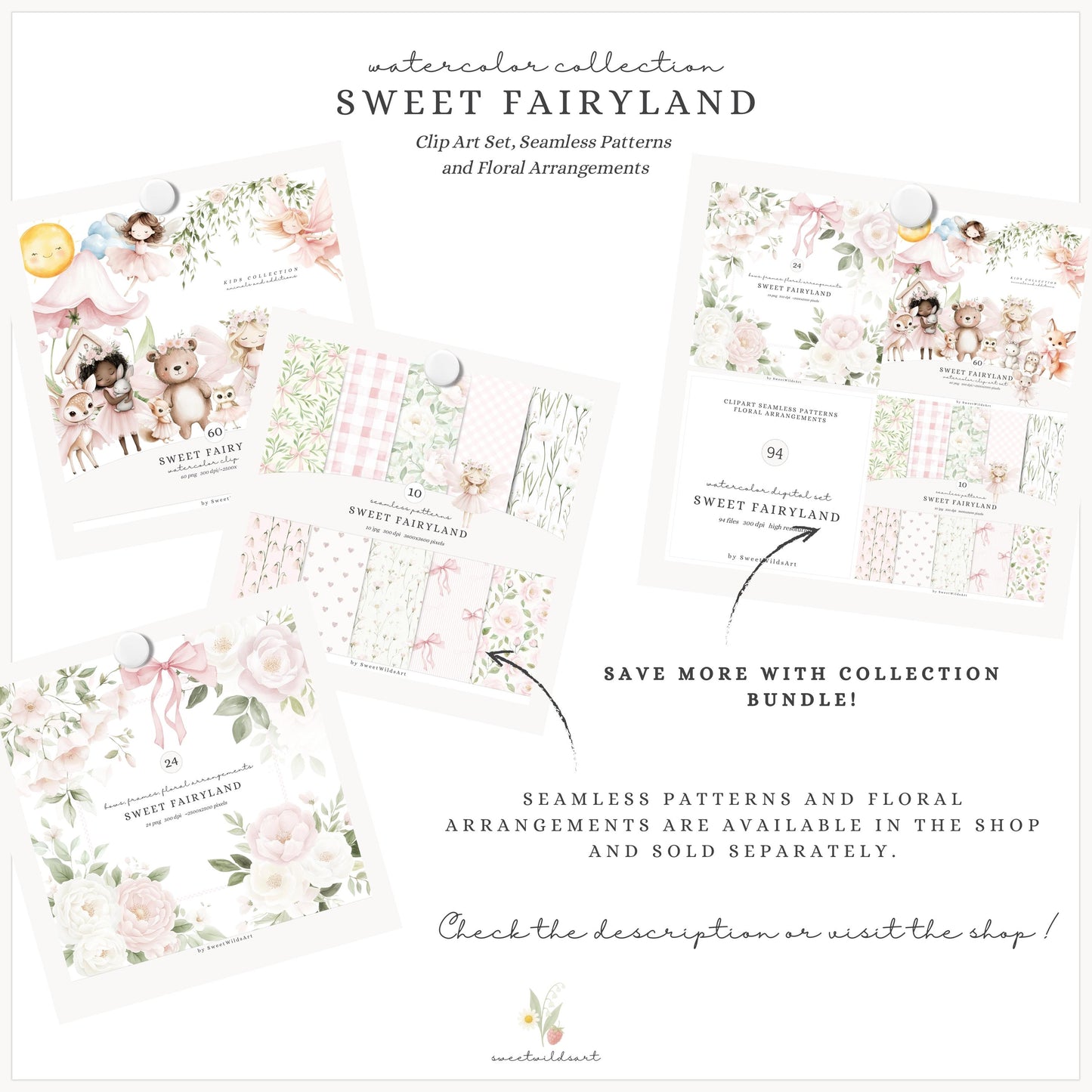 Sweet Fairyland - Cute Pink Clipart, Animals, Baby, Unicorn, Bunny, Deer | 60 PNG