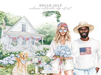Hello July - Independence Day Clipart, 4th of July, Patriotic | 50 PNG