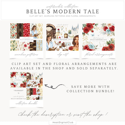 Belle's Modern Tale - Seamless Fantasy Pattern,Roses | 10 JPEG