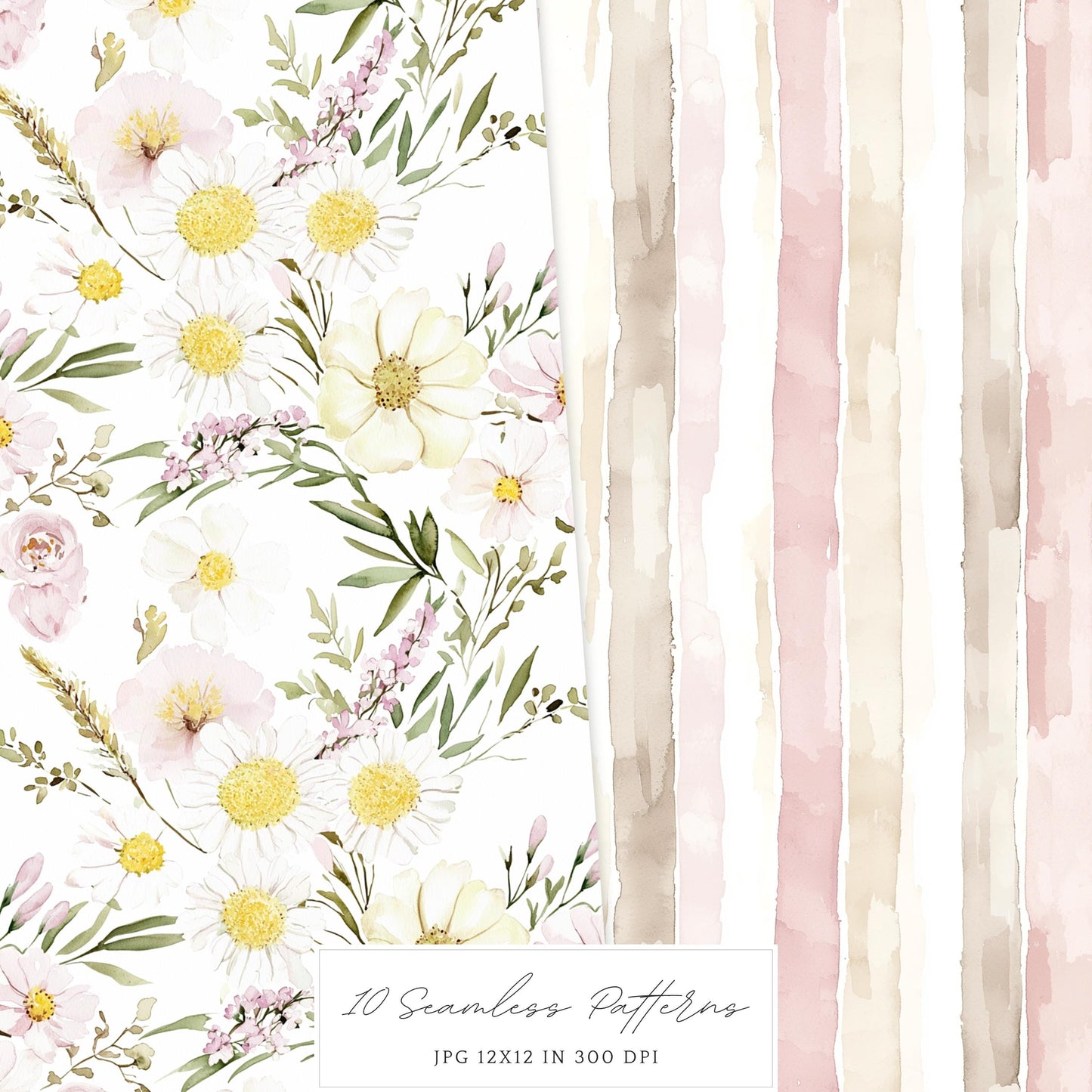 Rustic Easter - Seamless Patterns, Floral, Spring, Bunny | 10 JPEG
