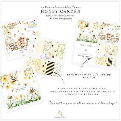Honey Garden - Cute Animals, Baby Bee Clipart, Summer Flowers | 55 PNG