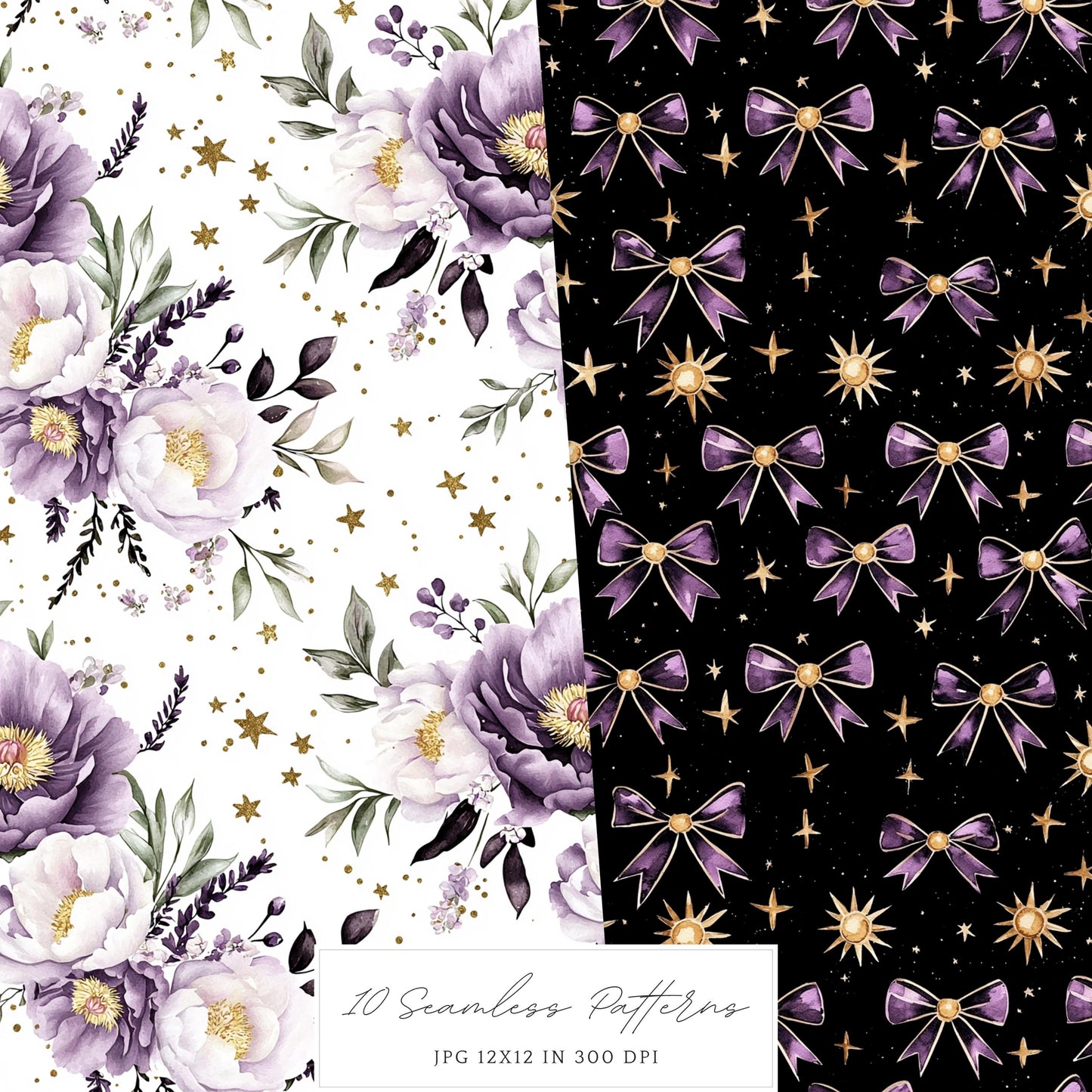 A Touch Of Magic - Witch Seamless Patterns, Celestia, Floral | 10 JPEG