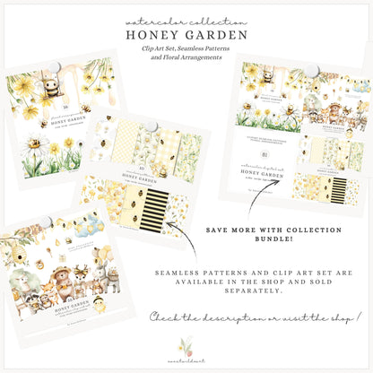 Honey Garden - Floral Arrangements, Daisies, Dandelions, Bees and Honey | 16 PNG