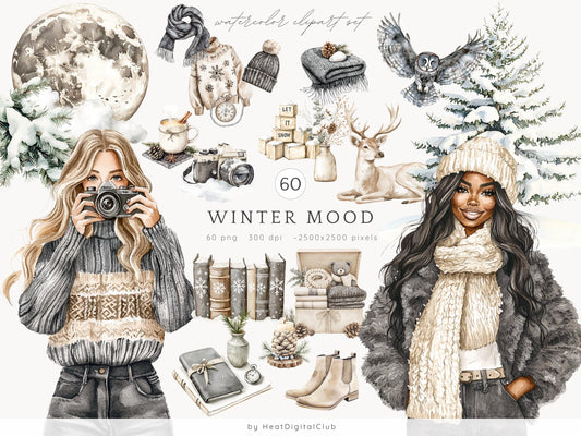Winter Mood - Cozy Clipart, Rustic, Cottagecore | 60 PNG