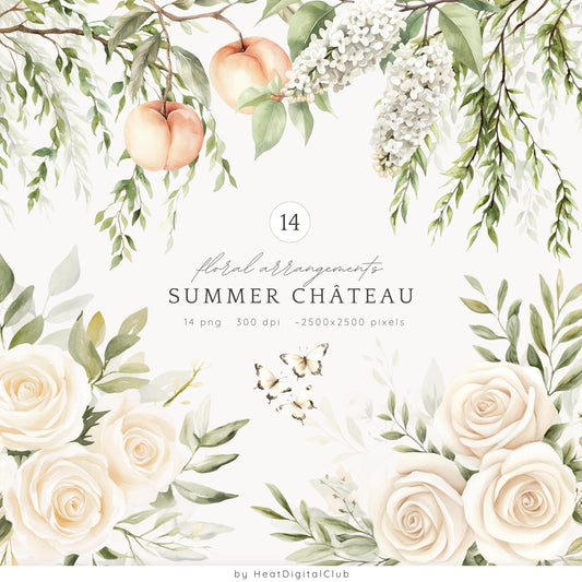 Summer Château - White Cream Roses Floral Arrangements | 14 PNG