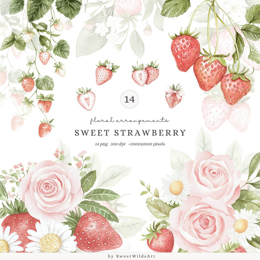 Sweet Strawberry - Strawberry and Rose Floral Arrangements | 14 PNG